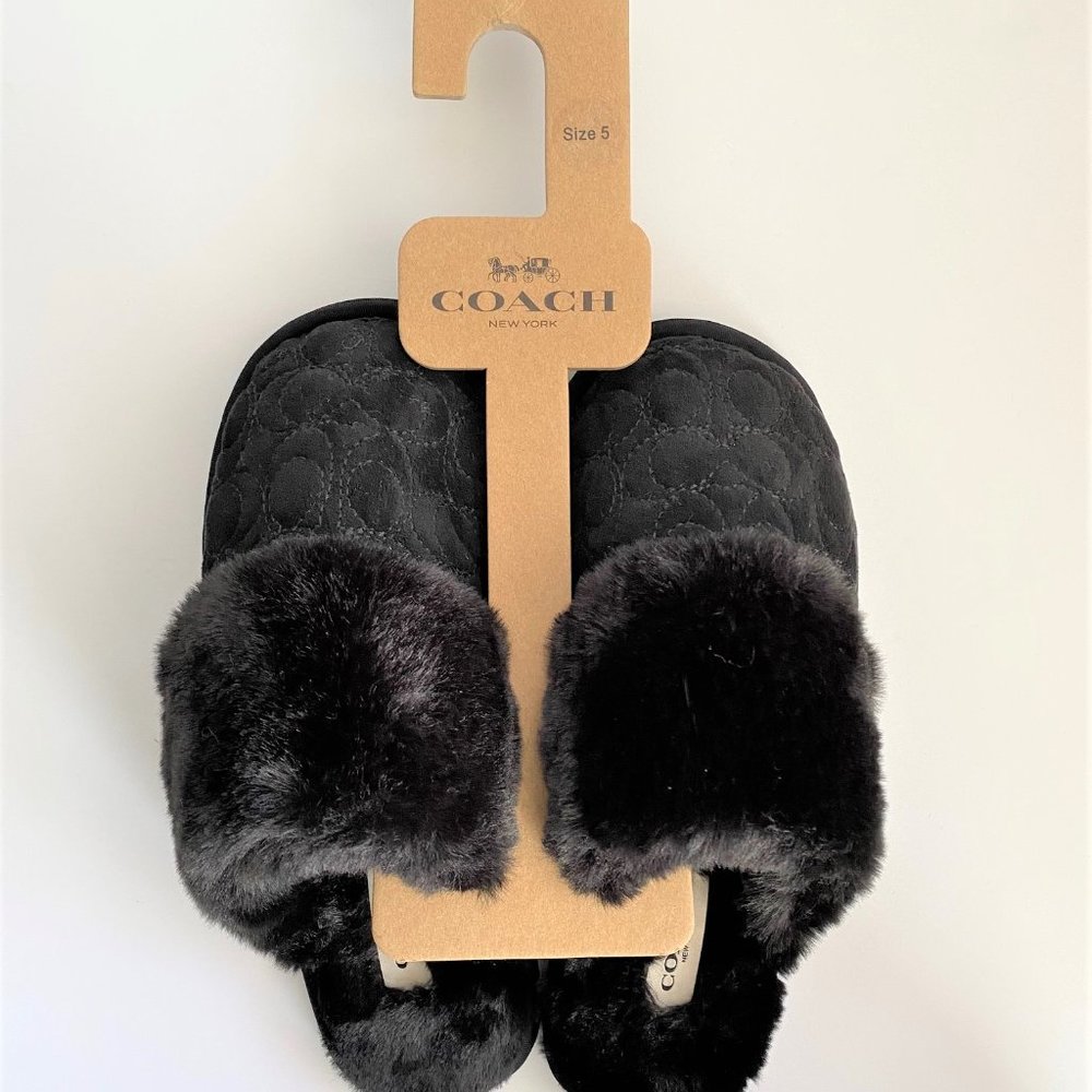 NWT Coach Faux HAir Fur Slippers Size 5